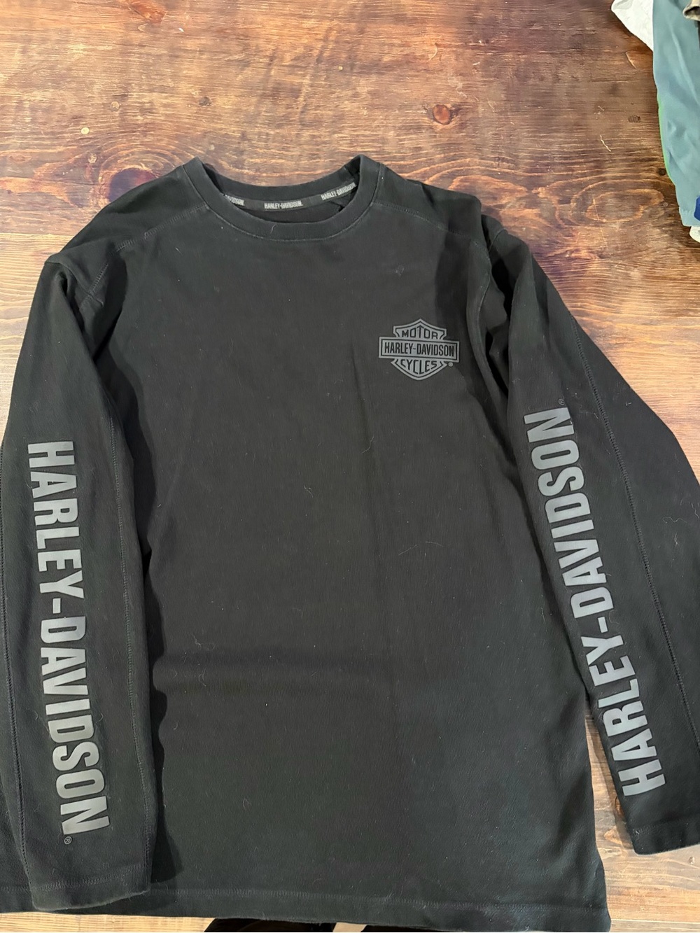 Harley‑Davidson Black Long Sleeve Logo Tee with Sleeve Graphics